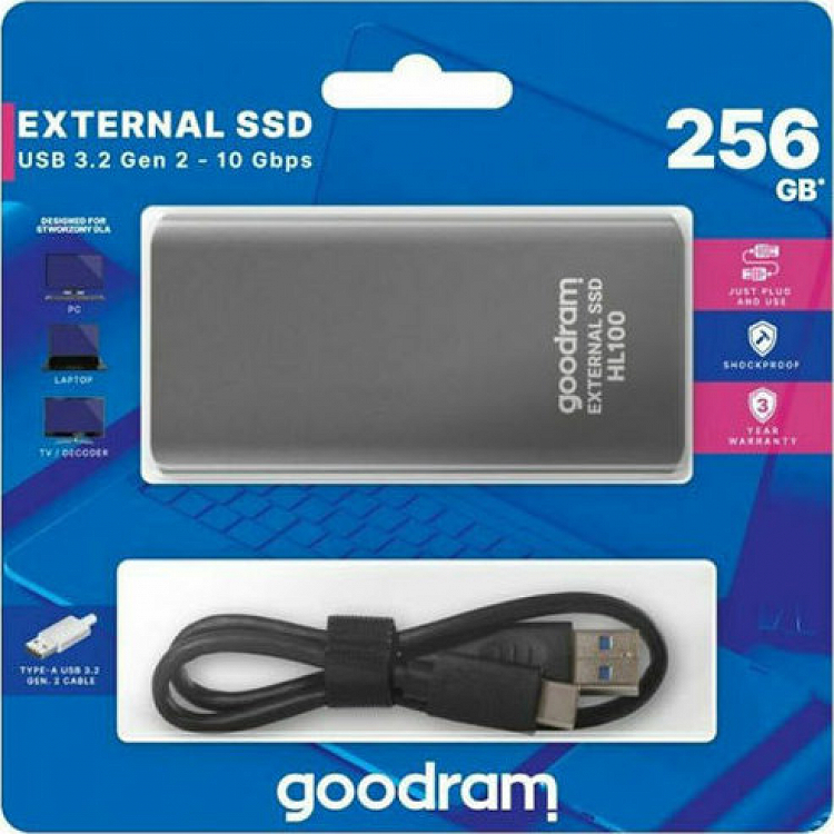 SSD EXTERNAL HL100 256GB + USB CABLE TYPE C GOODRAM