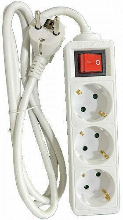 POWER STRIP WITH SWITCH 3 OUTLETS WHITE LAM023688 LAMTECH