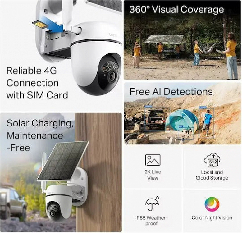 IP CAMERA WIRELESS TAPO C615G KIT 2K SOLAR OUTDOOR PAN/TILT 4G LTE TP-LINK