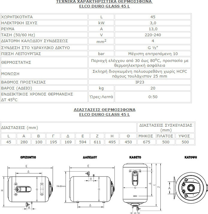 Η/Θ K ELGLAS 45A/Θ 3KW ELCO