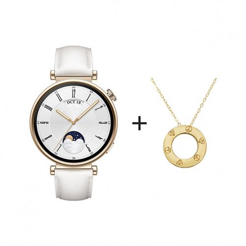 WATCH GT 4 WHITE LEATHER STRAP HUAWEI + CIRCLE OF LIFE NECKLACE