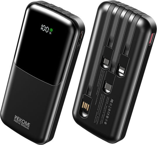 POWER BANK 10000mAh PD 22,5W WP-65 2 PORTS WITH CABLE USB-C/LIGHTNING/MICRO/USB BLACK WK