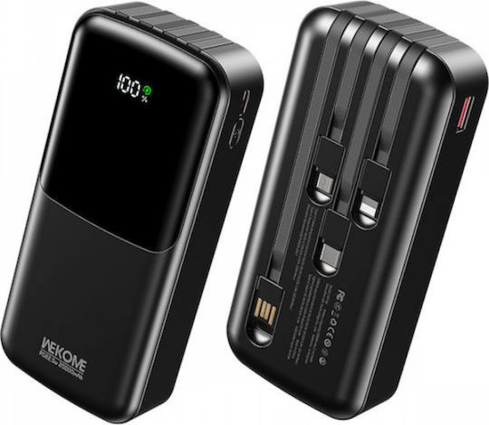 POWER BANK 20000mAh PD 22,5W WP-66 2 PORTS WITH CABLE USB-C/LIGHTNING/MICRO/USB BLACK WK