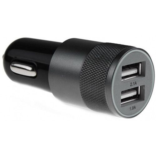 USB 2.1A CAR CHARGER METAL 2 USB FOR MOBILE PHONES BLACK LAMTECH