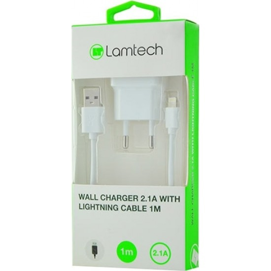WALL CHARGER LAM020182 2.1A WITH LIGHTNING CAMBLE 1M WHITE LAMTECH