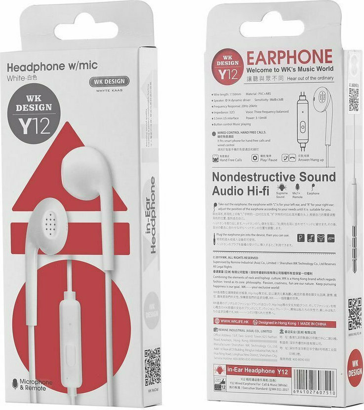 EARPHONE Y12 TYPE-C WHITE WK