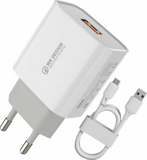 QUICK CHARGER 3.0 18W COMBO + i6 CABLE WP-U57 WK