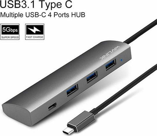 HUB SUPERSPEED USB-C TO USB 3.0 4-PORT ALUMINUM WAVLINK