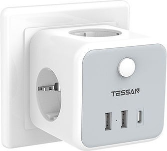 SOCKET POWERCUBE 6 IN 1 3xSCHUKO, 2xUSB, 1xTYPE-C TESSAN