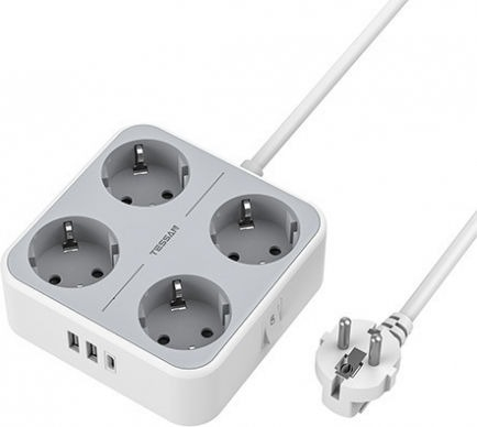 POWER STRIP 7 IN 1 4xSCHUKO, 2xUSB, 1xTYPE-C, 2M CABLE TESSAN