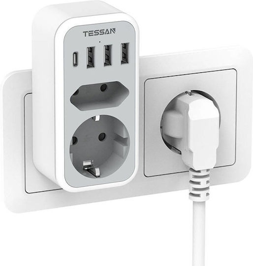 WALL SOCKET 6 IN 1 1xSCHUKO, 1xEU SOCKET ,3xUSB, 1xTYPE-C TESSAN