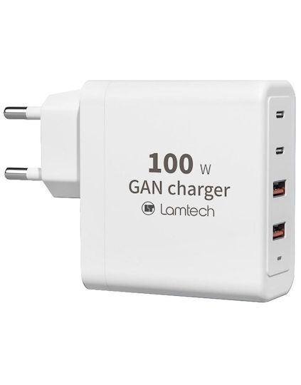 FAST CHARGER GAN 2xTYPE-C &amp; 2xQC3.0 OUTPUT 100W LAMTECH