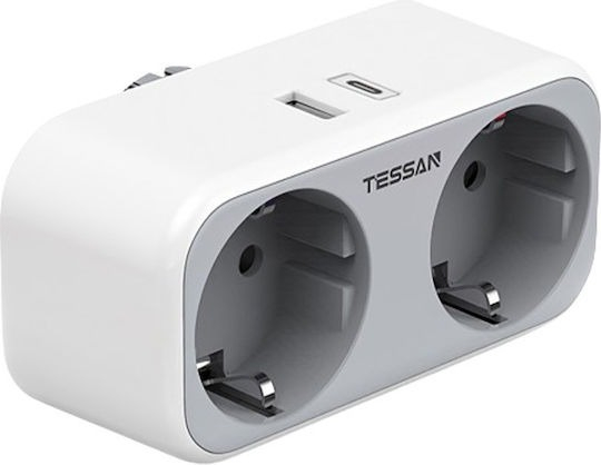 WALL SOCKET 4 IN 1 2xSCHUKO 1xTYPE-C 1xUSB TESSAN