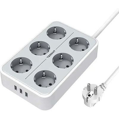 POWER STRIP 9 IN 1 6xSCHUKO 3xUSB, 2M TESSAN