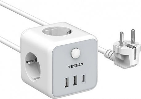 POWER STRIP 6 IN 1 3xSCHUKO 2xUSB 1xTYPE-C 15CM CABLE TESSAN