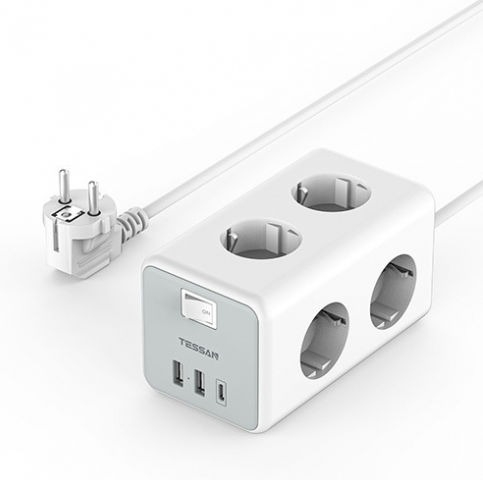 POWER STRIP 9 IN 1 CUBOID 6xSCHUKO 2xUSB 1xTYPE-C 2M CABLE TESSAN