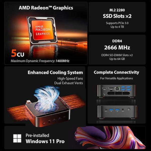 MINI PC AMD RYZEN3 3300U 16GB DDR4 ROM 512GB WIN11PRO BLACK ACEMAGIC