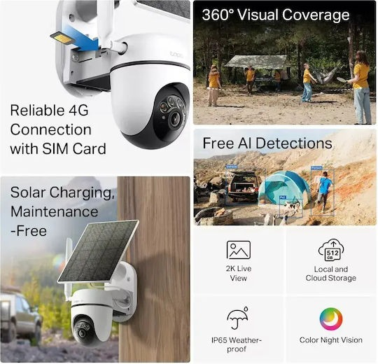 IP CAMERA WIRELESS TAPO C615G KIT 2K SOLAR OUTDOOR PAN/TILT 4G LTE TP-LINK